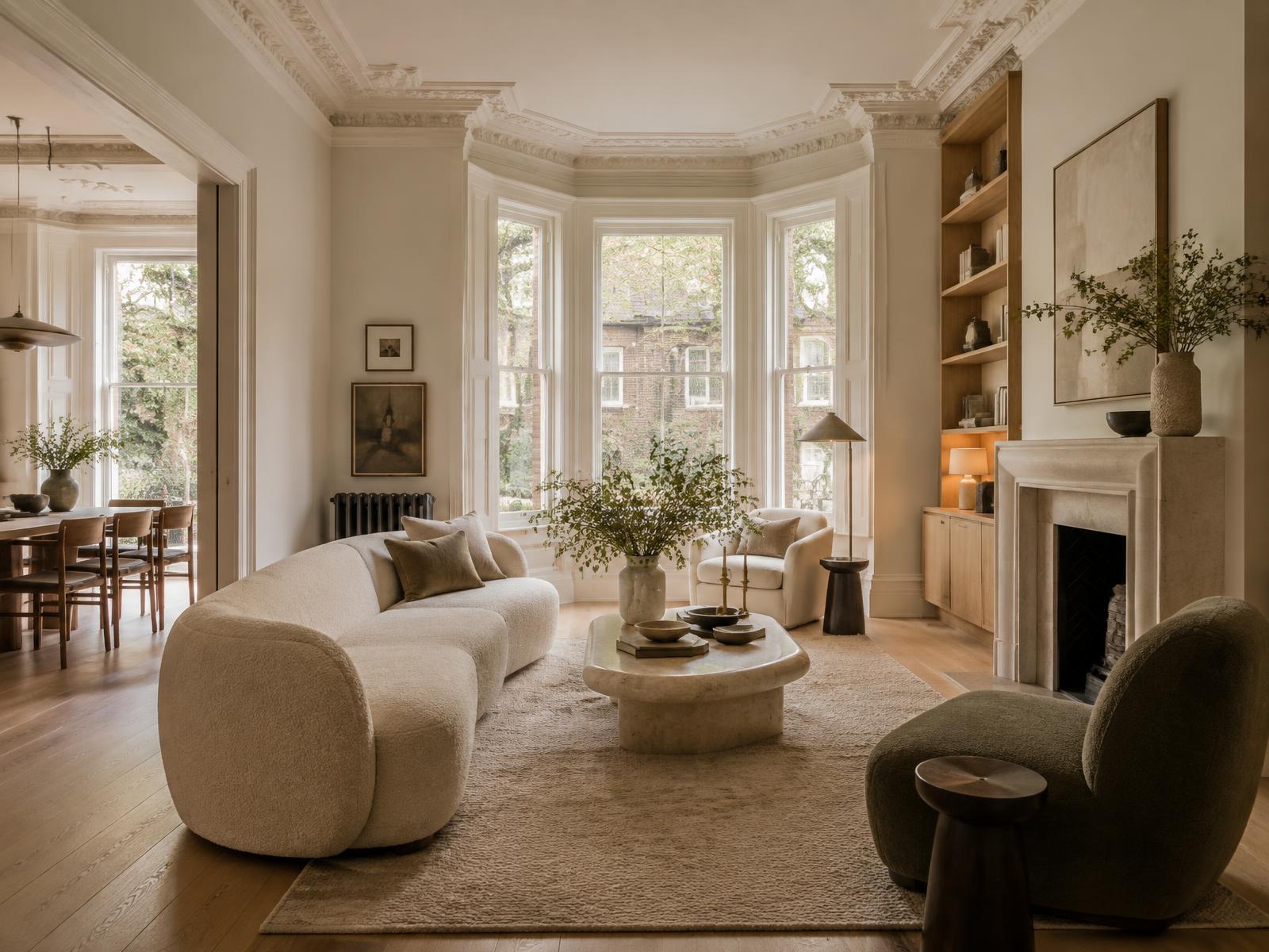 Restored and renovated living room in a Toronto Victorian home